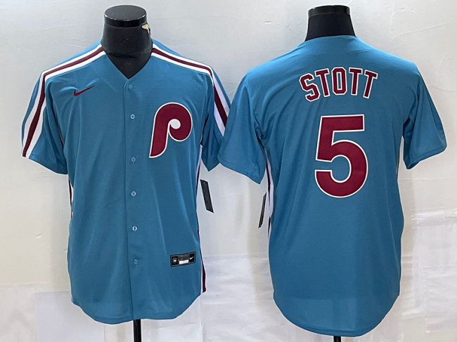 Men's Philadelphia Phillies #5 Bryson Stott Blue Cool Base Stitched Jersey Men's Philadelphia Phillies #5 Bryson Stott Blue Cool Base Stitched Jersey